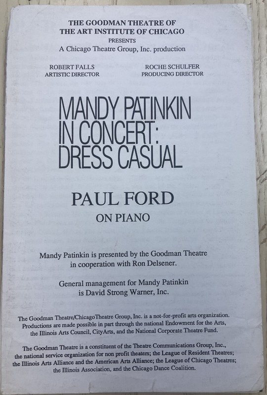 "MANDY PATINKIN 'DRESS CASUAL-IN CONCERT' (1992) OFF. CHGO. ENGAGEMENT PROGRAM"