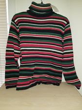 Tiara Internatio Womens Sweater Knit Holiday Turtle Neck Red Multicolored Size S