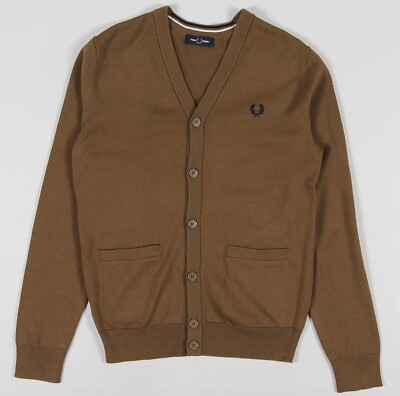 FRED PERRY CLASSIC CARDIGAN K9551 P96 WOOL/COTTON  SHADED STONE NEW WITH TAGS