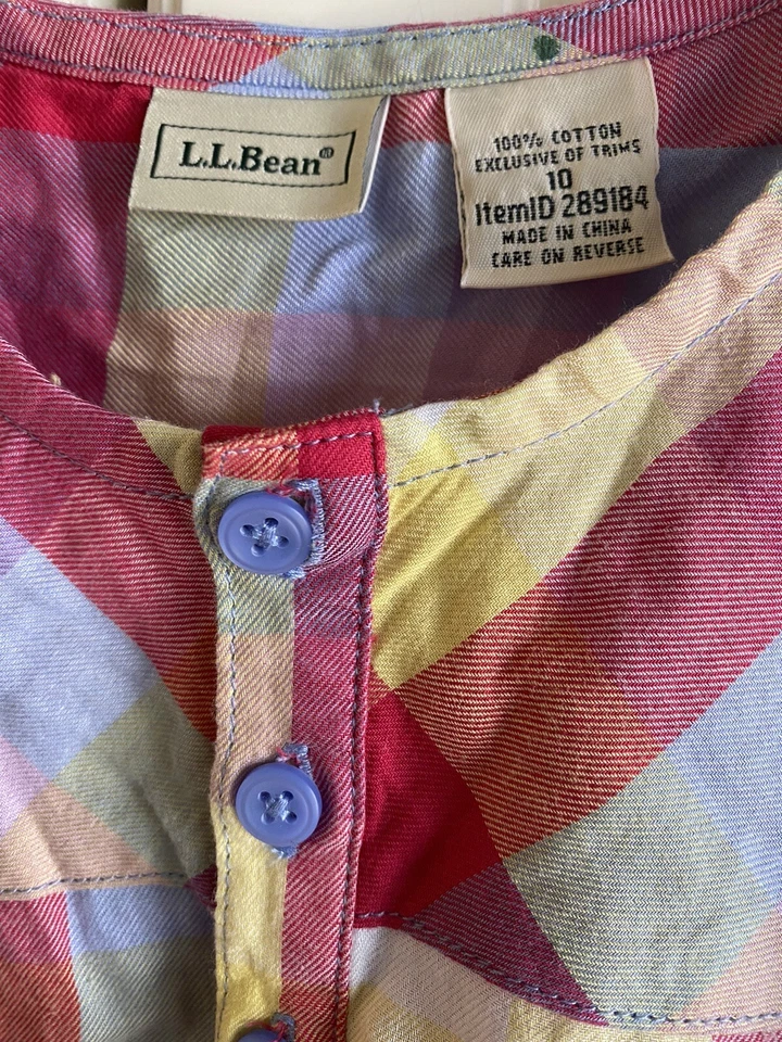 LL Bean девочек верхний размер 10 цветной легкий хлопок блузка рубашка Топ - Изображение 2 из 4