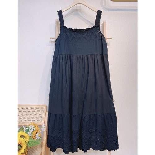 Women Tank Dress Lace Embroidery Cotton Midi Slip Cami Loose Casual Underdress - Foto 18 di 18