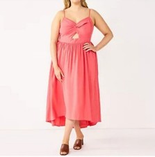Nine West 2X 20 22 Midi Hi Lo Dress Tangerine Rayon
