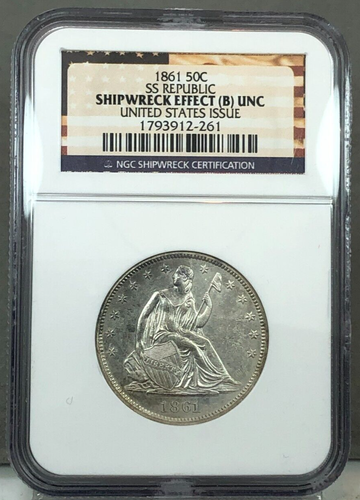 1861 USA & 1861-O CSA Seated Half Dollar ~ SS Republic Set NGC Shipwreck Effect - Bild 4 von 14