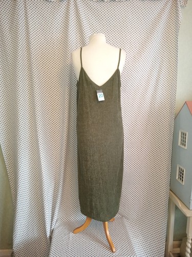 Primark Khaki Stretch Crinkle Fabric Strappy Straight Midi Dress Size 20 Bnwt - Picture 12 of 24