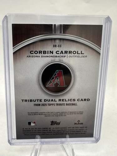 2025 TOPPS TRIBUTE CORBIN CARROLL DOPPIA RELIQUIA JERSEY CARD #/199 - Foto 2 di 2