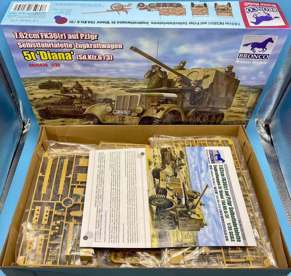 BRONCO 1/35 CB35038 7.62cm FK36(r)auf PzJgr Selbstfahrlafette Zugkraft 5t Diana - Image 2 of 2
