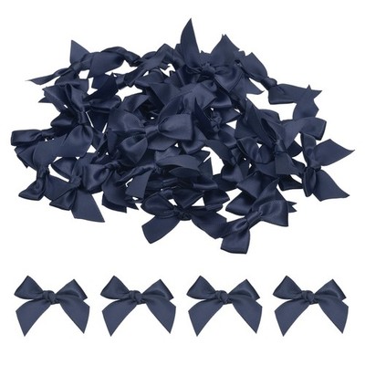 50Pcs Mini Ribbon Bow Mini Fabric Satin Ribbon Flower Bows Navy Blue