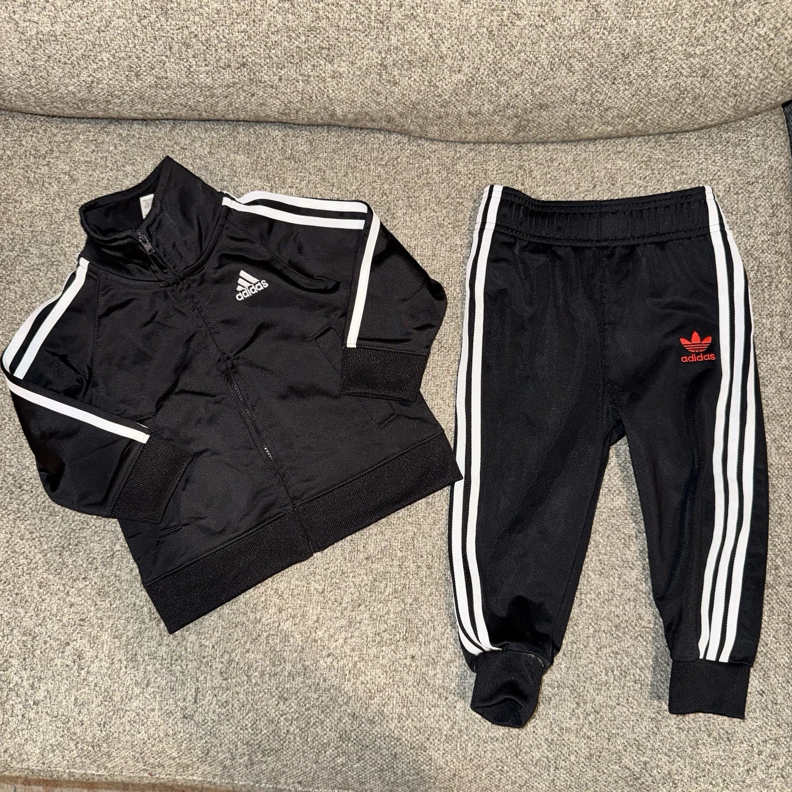 Adidas Baby Tracksuit Set Black Jacket (12M) & Disney Pants (18M) Outfit