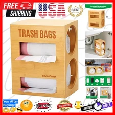 Dual Roll Bamboo Trash Bag Holder Dispenser for 13 Gallon, 2-in-1 Kitchen Gar...