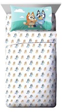 Jay Franco Kids Sheet Set with Fitted, Flat 3 Piece Toddler, White - Bluey