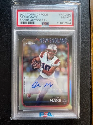 Drake Maye Topps Chrome Rookie Auto PSA 8