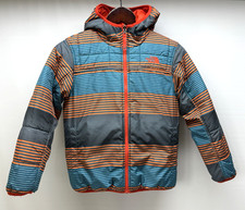 THE NORTH FACE Boys Jacket Medium 10-12 Reversible Orange/ Stripe Hooded Jacket
