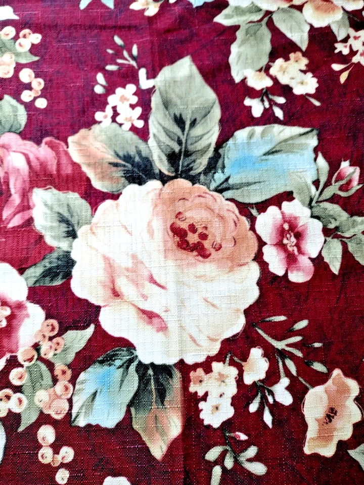 Tablecloth Rectangle 52" x 70" Burgundy Wine Color Off-White Roses Polyester  - Image 2 of 4