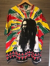 Oneita Vintage T-shirt Rasta Colors Reggae Print BOB MARLEY Size XL Made in USA