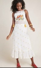 Farm Rio For Anthropologie Bloom Embroidered Cotton Summer Maxi Dress Size M