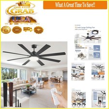 72 Inch Black Ceiling Fan with Remote, LED Light, Reversible DC Motor