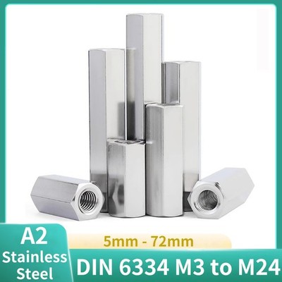 M3 M4 M5 M6 M8 M10 - M24 A2 Stainless Stud Connectors - Long Nuts Hex Connector