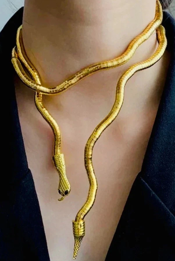 De Colección Oro Enrollado Serpiente Envolvente Collar Pulsera Ojos de Cristal Sheba Medusa Etrusco Foto 4 de 4