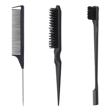 Professional Hair Styling Brush Set - Comb and Edge Control Tools (3 Pieces)