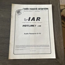 AUDIO RESEARCH D-70 Amplifier IAR review 1983 Article Reprint