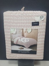 Ugg Devon Sheet Set Salmon Biege White Pinstripe Twin XL Extra Long 2pc NEW