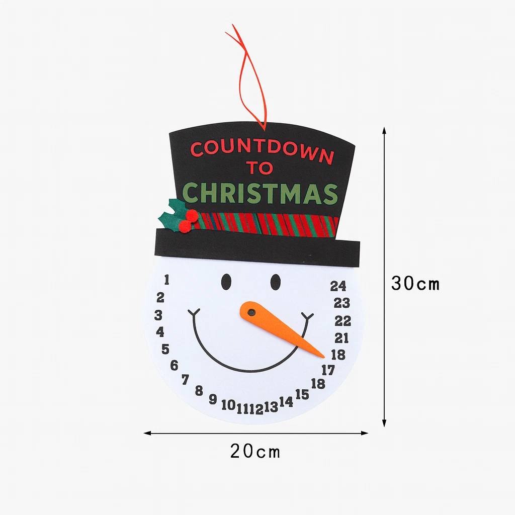 Snowman countdown advent calendar with 30cm height and 20cm width dimensions