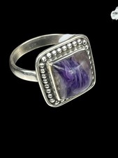 Charoite Sterling Silver Ring Size 5 Square Russian Gemstone