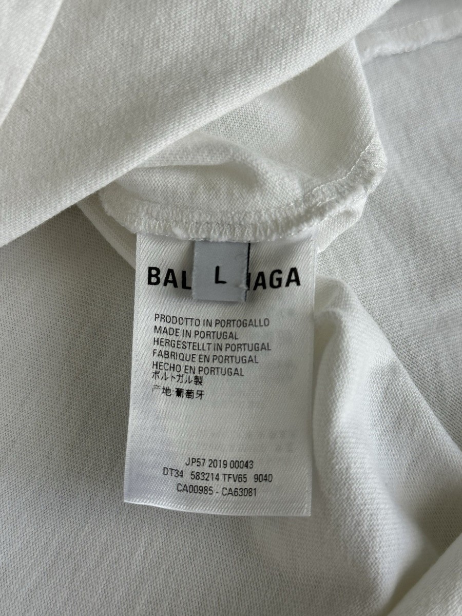 Balenciaga White Logo Cotton Jersey Crew Neck Men's T-Shirt Size L