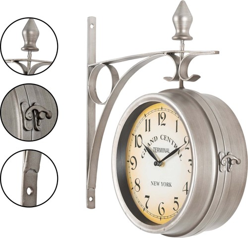 Orologio da Parete Stazione Muro Design Ferroviaria Casa Vintage Rotondo Metallo - Foto 5 di 8