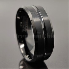 Black Tungsten Carbide Band Engagement Ring with Black Line Men's Jewelry