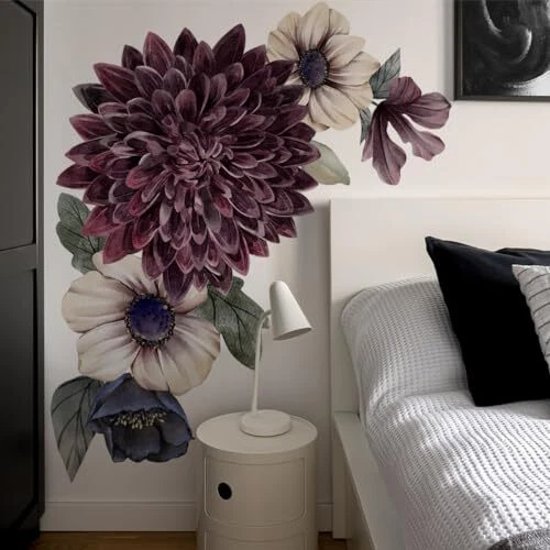 Calcomanías de pared grandes 3D boho florales flores para dormitorio de niñas hogar telón de fondo Foto 3 de 4