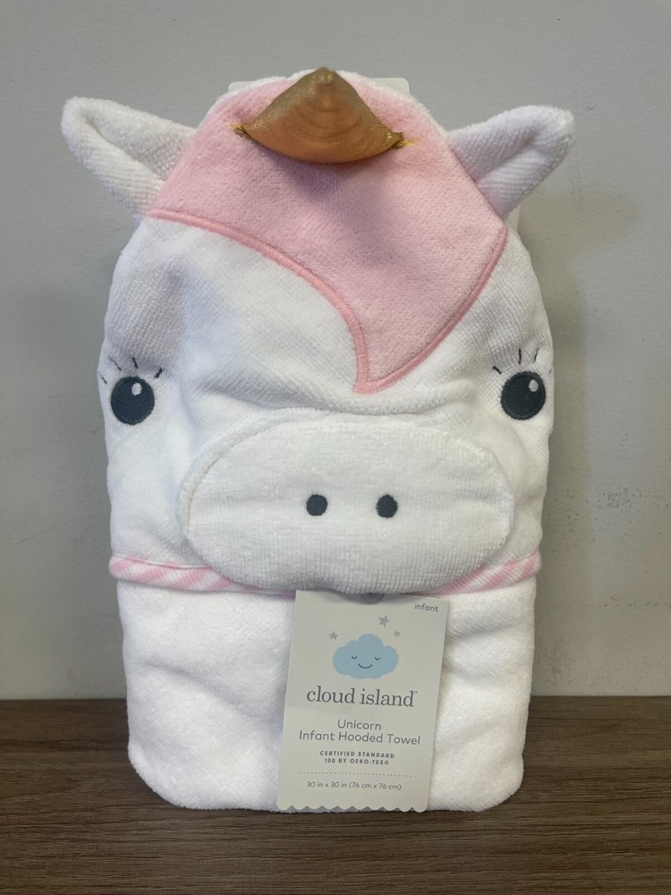 Baby Unicorn Hooded Towel - Cloud Island White NEW