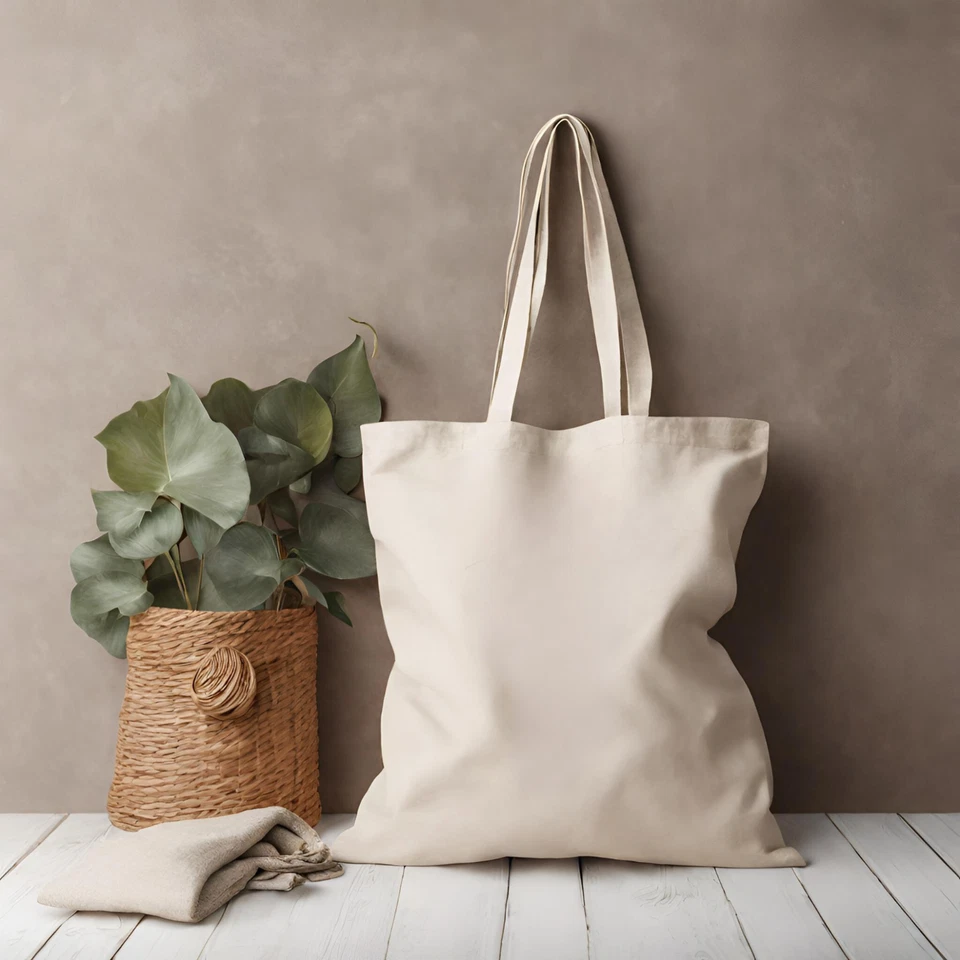 100% Natural Cotton Plain Shopping Shoulder Tote Bags Reusable Add 3 to Qualify - Image 2 of 4