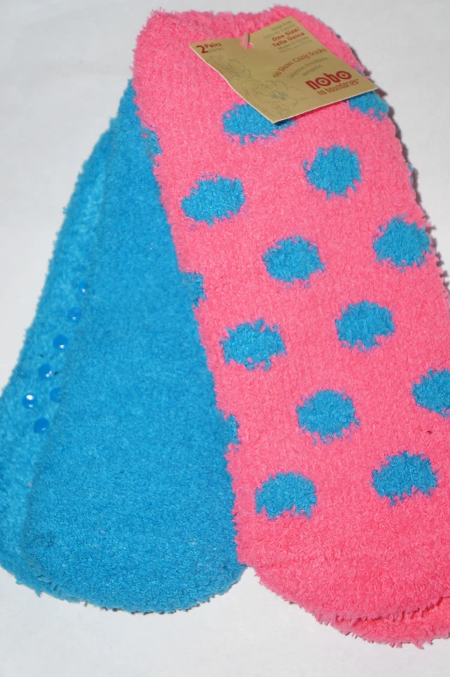 Meias aconchegantes femininas NO BORDERS 2 pares ponto rosa/azul tamanho único novas com etiquetas - Imagem 2 de 4