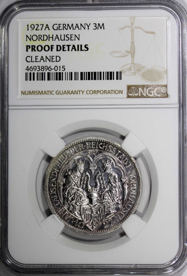 Germany Nordhausen Silver PROOF 1927 A 3 Reichsmark NGC PROOF SCARCE KM52 (015) - Image 2 of 4