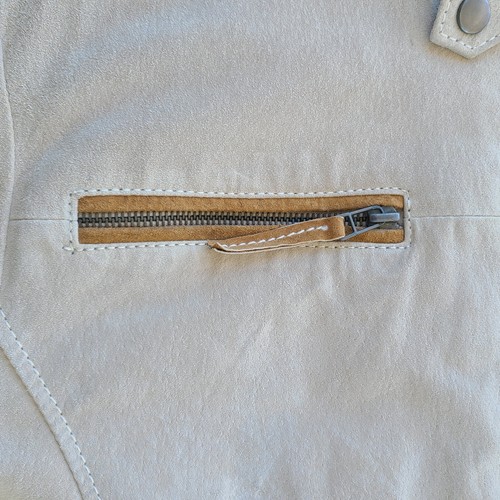 Vintage EMC Wildleder Motorrad Reißverschluss Jacke Größe Large Farbe hellbraun gepolsterte Ellbogen (C - Bild 7 von 24