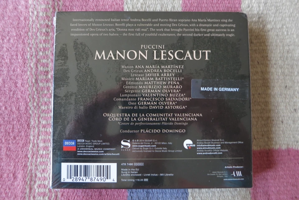PUCCINI MANON LESCAUT ANDREA BOCELLI ANA MARIA MARTINEZ DOMINGO 2 CD NEW SEALED Foto 2 de 2