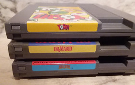 3 Vntg Nintendo NES Games w/ 2 Manuals - YOSHI, DR. MARIO & OPEN GOLF - Tested