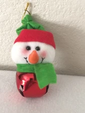  Snowman Red Bell Christmas Tree Ornament 4" Felt Top Snowman Head