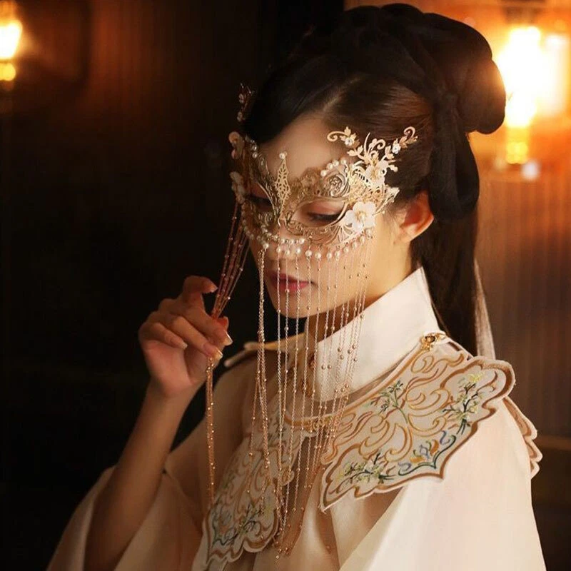 Luxury Mask for Face Lady Fashion Masquerade Mask W Tassel Chinese Wedding