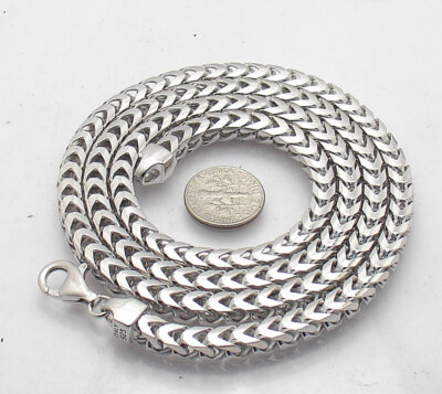 30'' 5.5mm Mens Anti-Tarnish Franco Chain Necklace Real Solid Sterling Silver 