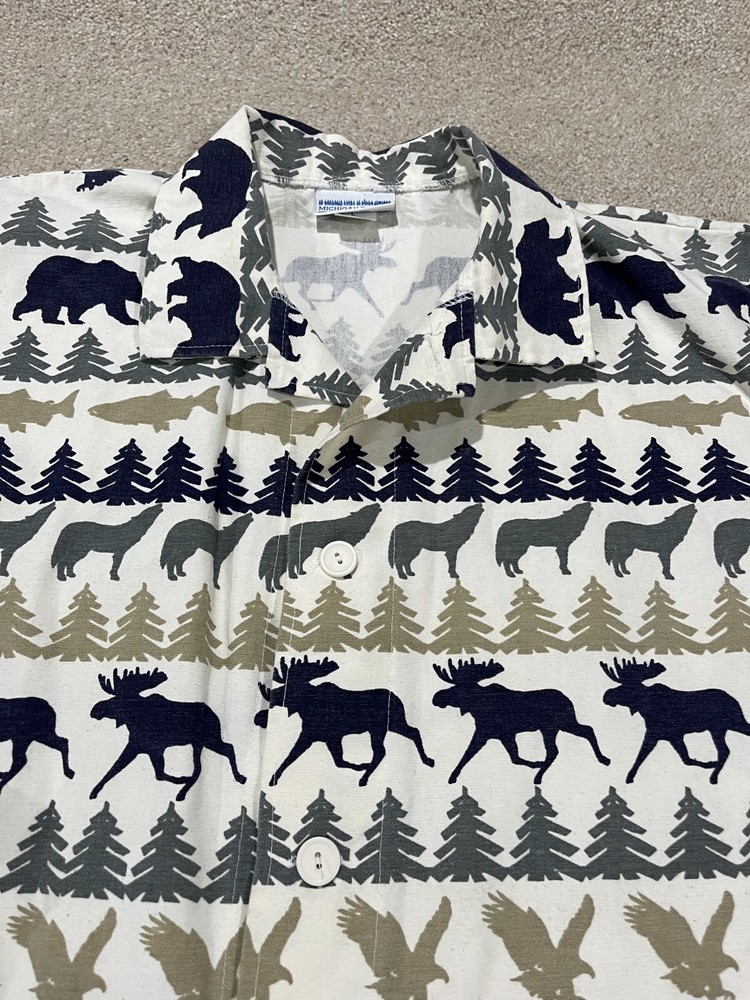 Michigan Rag Co Jacket Mens Large All Over Print AOP Work Overshirt Bear Wolf
