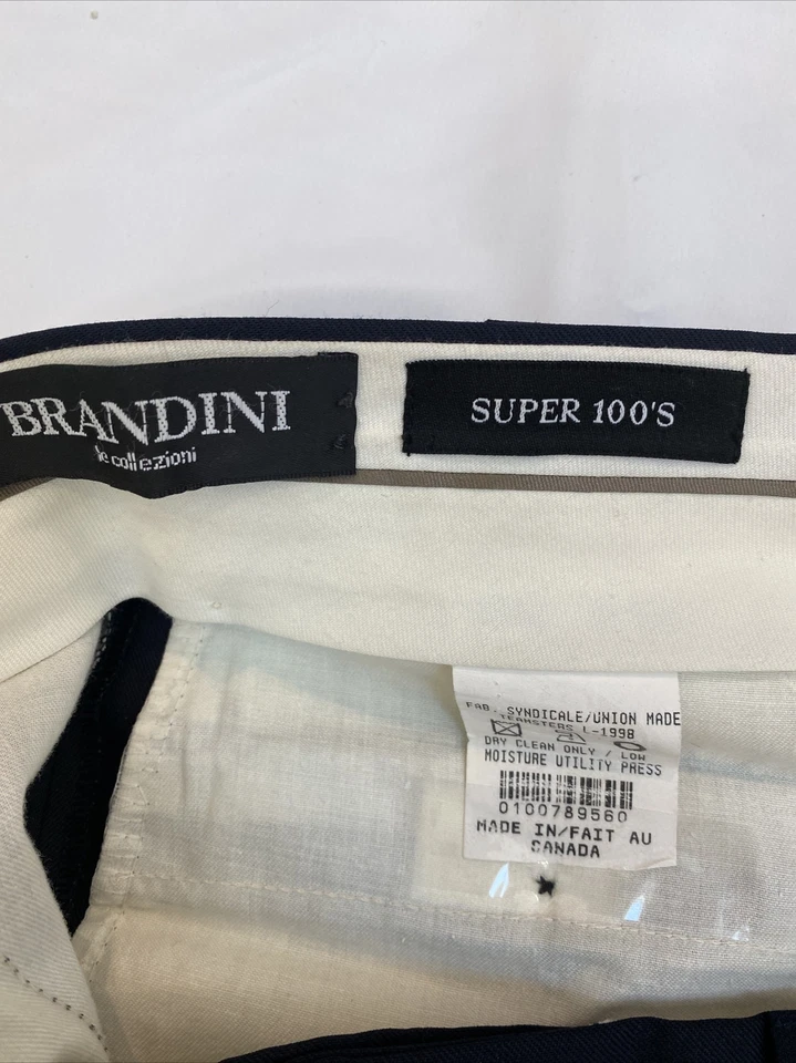 Pantalones de vestir BRANDINI para hombre, negros 100 % lana 1998 pliegues vintage 42” X 30” suaves Foto 2 de 4