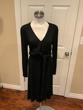 Ralph Lauren Black Label V-Neck Black Long Sleeve Dress, Size Large