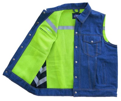 Missing Link Mens Lawless Reversible Denim Safety Vest - Green LRDV