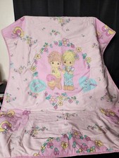 Precious Moments Vintage 2005 Pink Baby Blanket 39  x 56" Polyester Cotton Girls