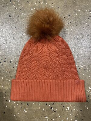 LULULEMON WOMENS CHEVRON KNIT POM BEANIE HAT, CANYON ORANGE  display picture 1