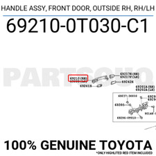 692100T030C1 Genuine Toyota HANDLE ASSY, FRONT DOOR, OUTSIDE RH, RH/LH