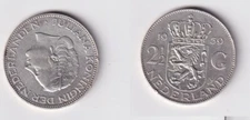 2 1/2 Gulden Silver Coin Netherlands 1959 VF+ (146545)