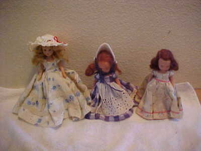 Lot of 3 Nancy Ann Storybook Dolls Vintage Bisque Plastic with Stands Sleep Eyes